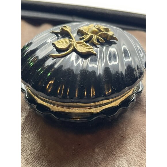 VINTAGEHinged Trinket/Jewelry Box Vintage Plastic Black Decorative Gold Flowers - Picture 14 of 16